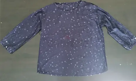 Navy blue lightweight long-sleeve blouse with subtle print - good condition
