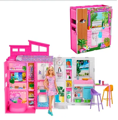70% OFF! BARBIE Getaway Doll House with Barbie Doll, 4 Play Areas and 11 Decor Accessories