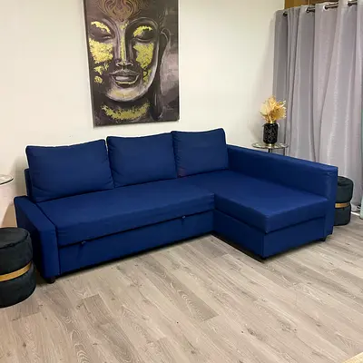 Navy Blue L-Shaped Sofa with Chaisse