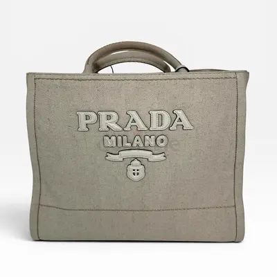 AUTHENTIC PRADA LARGE APPLIQUÉ COTTON TOTE