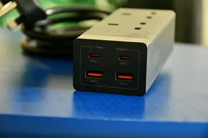Tessan power strip featuring 4 USB + surge protection