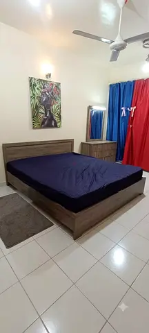 King size bed with mattress, 4 door wardrobe with two big drawer and a big lighted dressing table