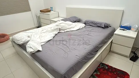 White Platform Double Bed with Storage and Headboard