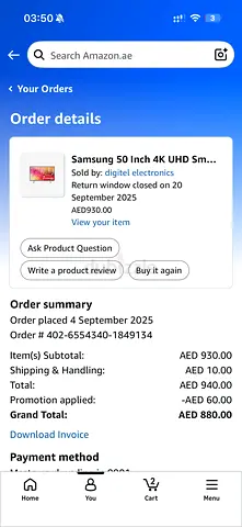 Samsung 50 Inch 4K UHD Smart LED TV with Built In Receiver Wifi UA50DU7000 (International Version)