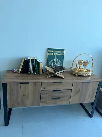 Wooden TV Console / Media Cabinet with Metal Legs - 4 Doors
