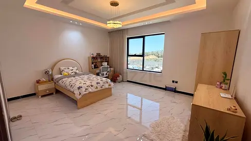 Single bed with bedside table and dresser - light wood bedroom set