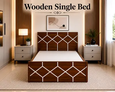 Modern Wooden Single Bed Frame – Walnut Bedroom Bed For UAE Homes