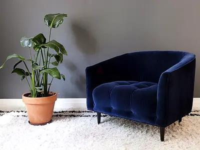 Navy Blue Velvet Accent Armchair - Compact Tub Chair