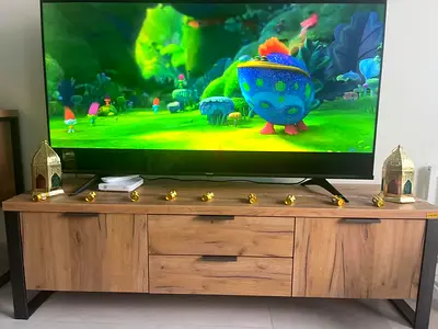 Wooden TV Console Cabinet with Drawers and Storage - Oak Finish