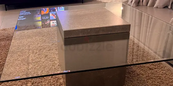 Glass Top Coffee Table with Thick Tempered Glass and Metal Base - Good Condition