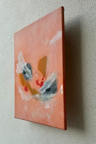 Original Abstract Floral Acrylic Painting on Canvas (Framed Edge) - Peach Tones