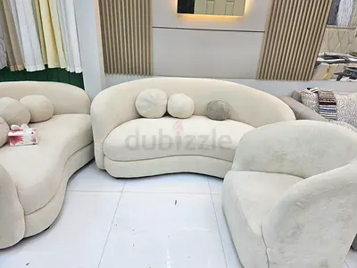 Cream Curved 3-Piece Sofa Set - Modern Plush Upholstery