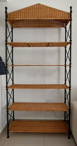 Wicker rattan shelving unit with metal frame - 5 shelves