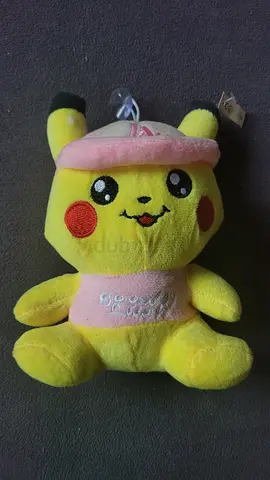 Yellow Pikachu-style Plush Toy with Pink Hat and Dress - Good Condition