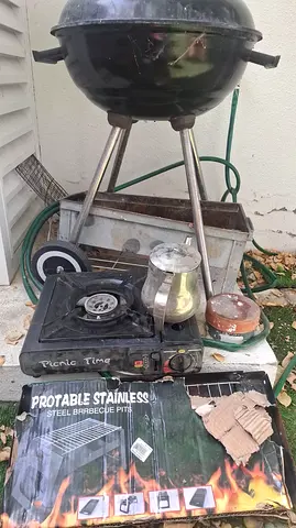 Charcoal Kettle Grill, Portable Gas Stove, and BBQ Pit Set