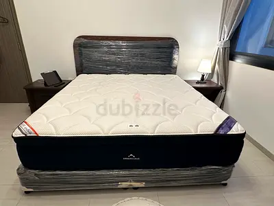 SUPERKING luxury mattress KING KOIL with two bedside tables and cupboard drawers - good condition