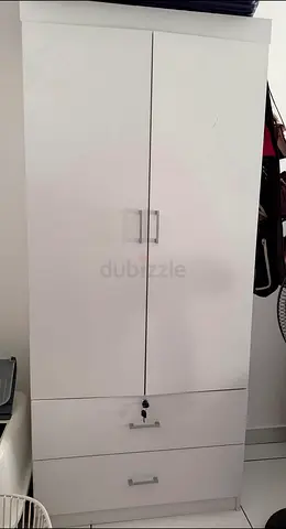 White 2-Door Wardrobe with Drawers - Good Condition