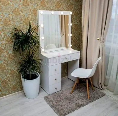 White Vanity Dressing Table with LED Mirror and Drawers