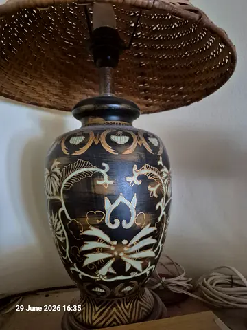 Hand-carved Decorative Wooden Vase with Inlaid Floral Design