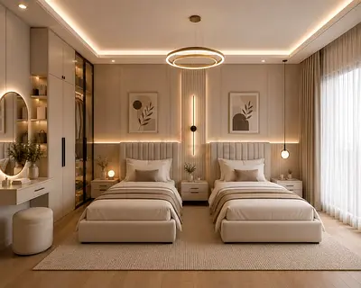Pair of Beige Single Beds