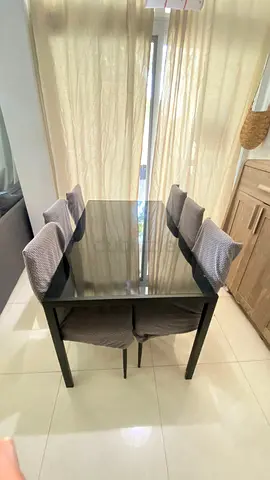 Modern 6 Seater Glass Top Dining Set