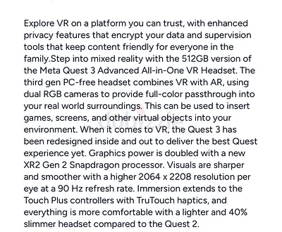 Meta Quest 3 (512GB) Advanced All-in-One VR Headset - Excellent Condition