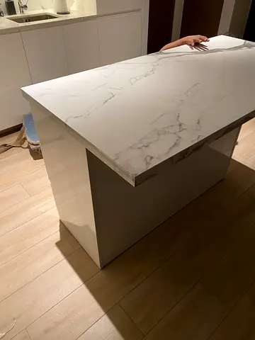 White Marble-Effect Kitchen Island with Storage Base