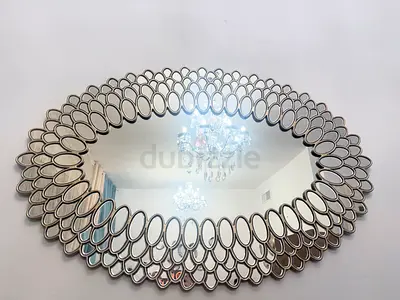 Large Decorative Oval Wall Mirror with Layered Petal Frame