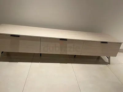 Minimalist low TV console / media unit - light wood finish