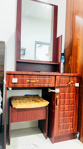 Wooden Dressing Table with Mirror and Stool - Good Condition