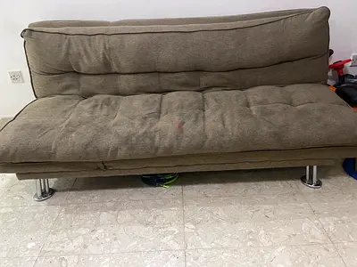 3-seater convertible sofa bed in grey-brown fabric