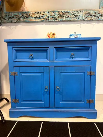 Blue Wooden Cabinet / Sideboard - Solid, Compact Storage