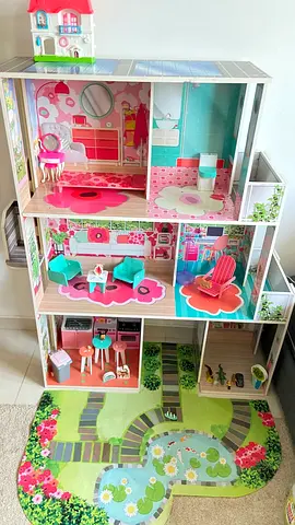 Large Three Story Wooden Dollhouse with Furniture and Accessories