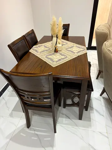 Solid Wood Dining Table with 4 Chairs - Dark Brown