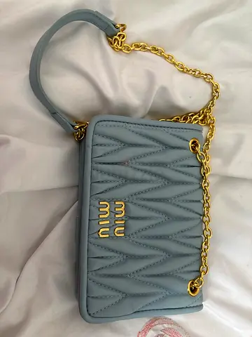 Light blue Miu Miu quilted chain shoulder bag - small