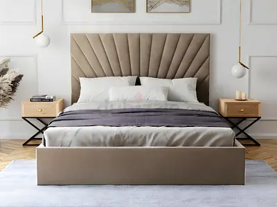 Brand new velvet fabric  queen size Bed Frame with medical mattress- Beige