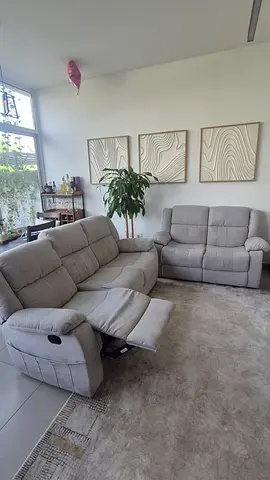 Grey 5-seater reclining sofa set with matching armchair - good condition
