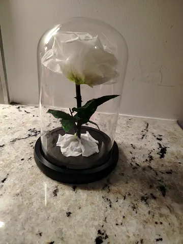 Decorative White Rose in Glass Dome (Like Beauty and the Beast)