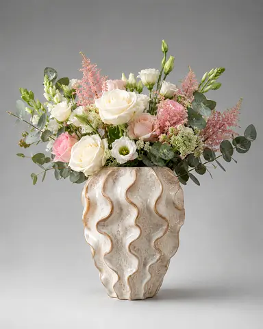 Decorative Ceramic Vase with Wavy Textured Finish - Large