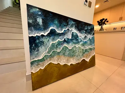 Large Abstract Ocean Wave Painting — Handpainted Canvas (Ready to Hang)