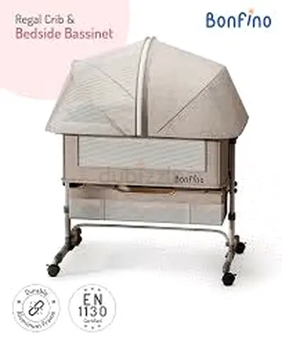 Bonfino Regal Bedside Bassinet / Crib - Light Grey, Good Condition