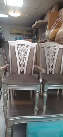 Set of 2 Silver Ornate Dining Chairs with Cushioned Seats