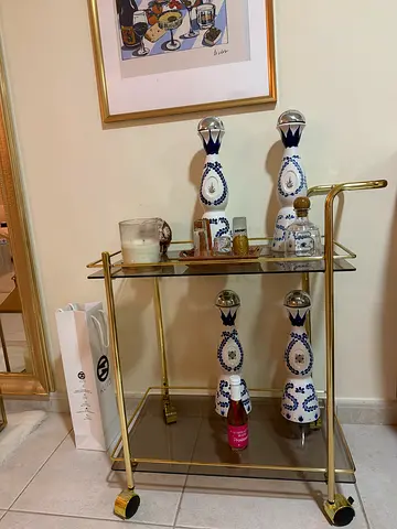 Brass  Glass Two-Tier Bar Cart / Serving Trolley