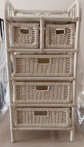 White Wicker 5-Drawer Storage Unit - Compact Chest