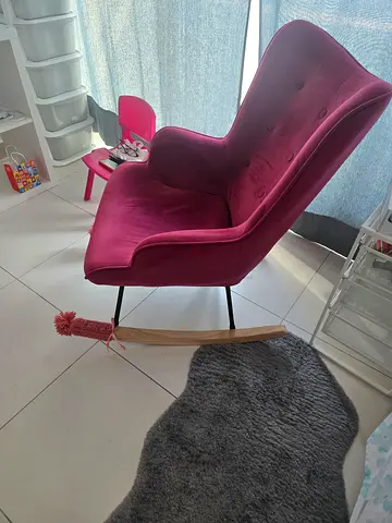 Pink velvet accent lounge chair with metal legs - good condition