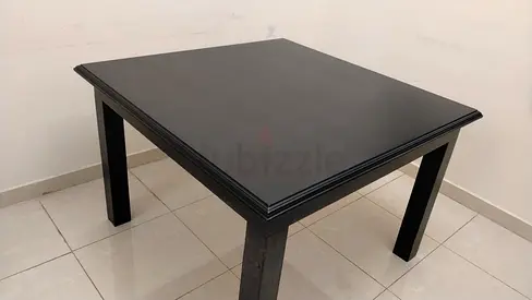 Solid Black Wooden Dining/Study Table - 4 Seater, Good Condition