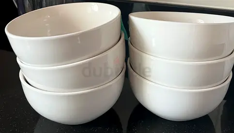 Set of 6 white ceramic serving bowls - good condition
