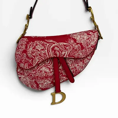 AUTHENTIC CHRISTIAN DIOR RED RAINFOREST SADDLE BAG