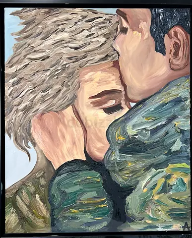 Original Oil Painting - Embrace (Textured Couple Portrait)