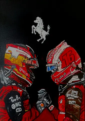 F1  Ferrari Drivers Helmet Art Print — Hand-Painted Style Racing Portrait
